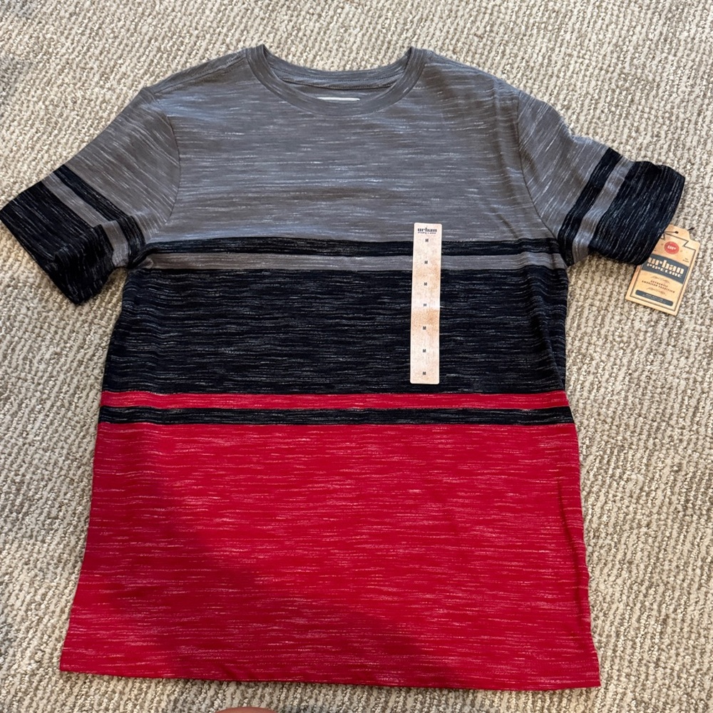 Urban Pipeline Kids Tee with Gray, Black, and Red Stripes